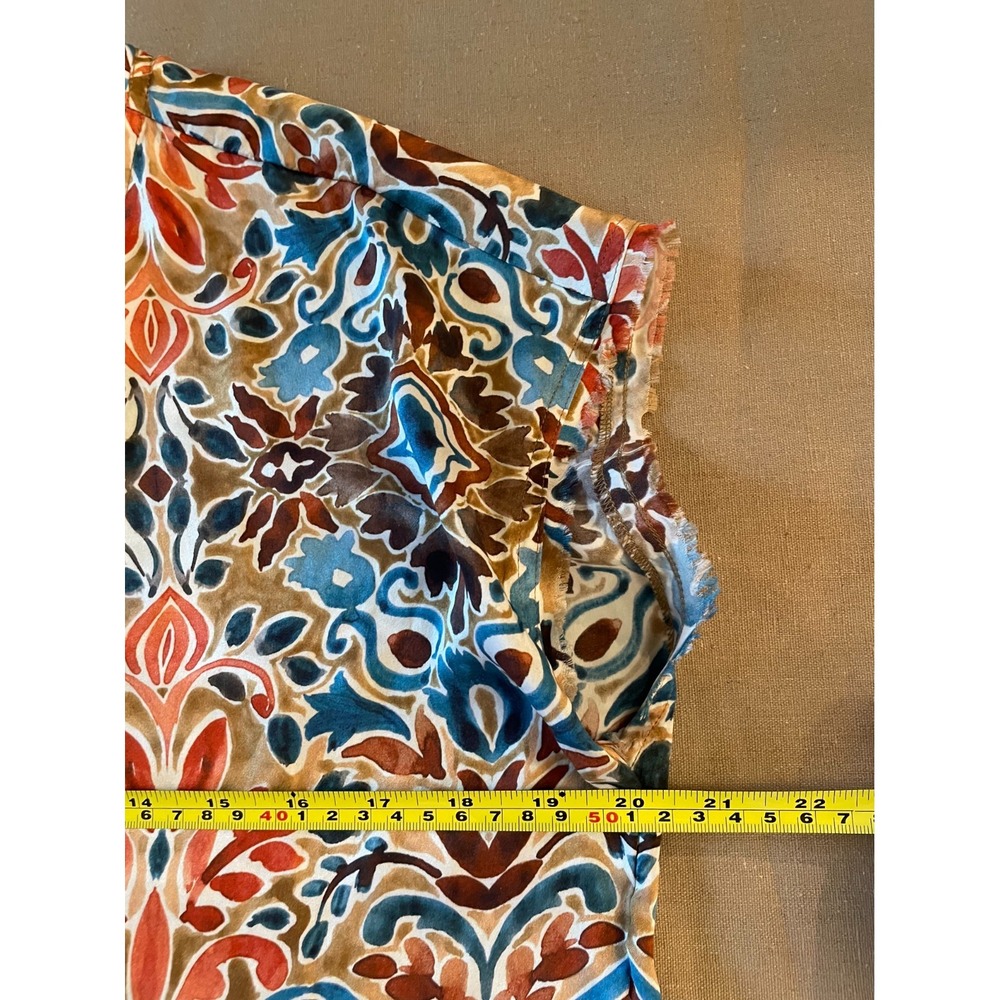 Go Silk Top Sz S  Go by GoSilk Turkish Tile Print  Raw Edge Hem Luxury Washable - Picture 8 of 9